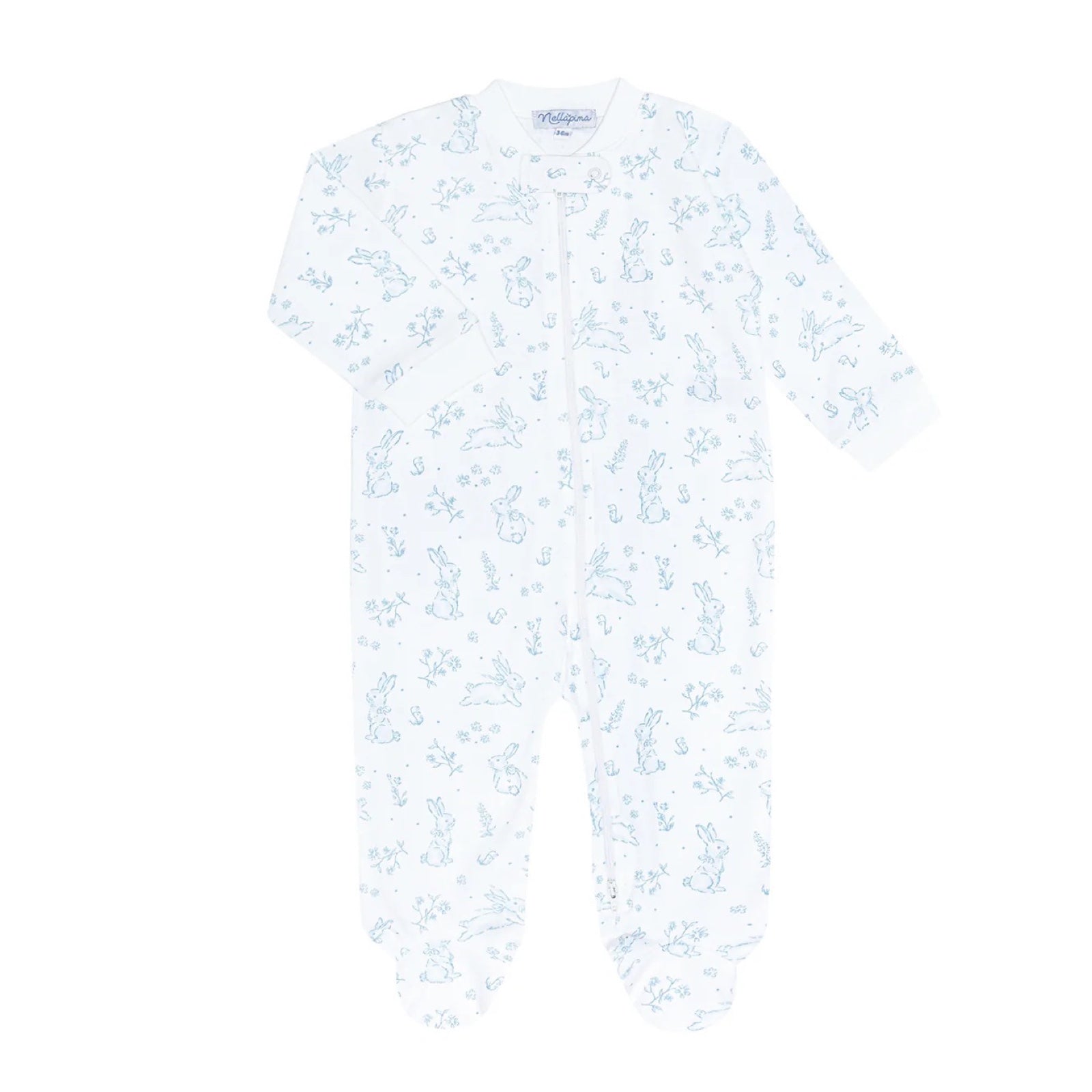 Blue Bunny Toile Zipper Footie