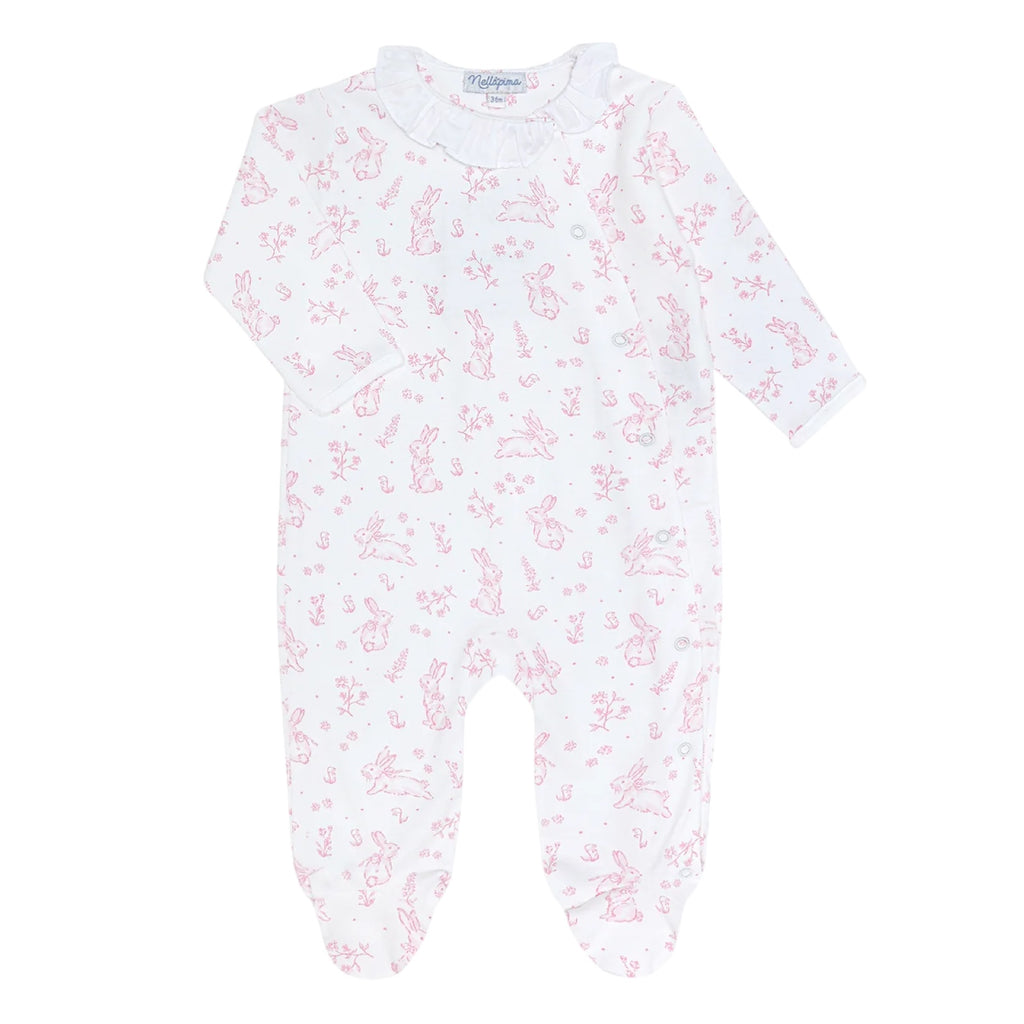 Pink Bunny Toile Crossover Footie