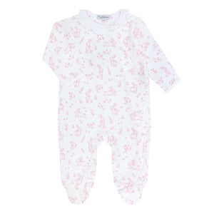 Pink Bunny Toile Crossover Footie