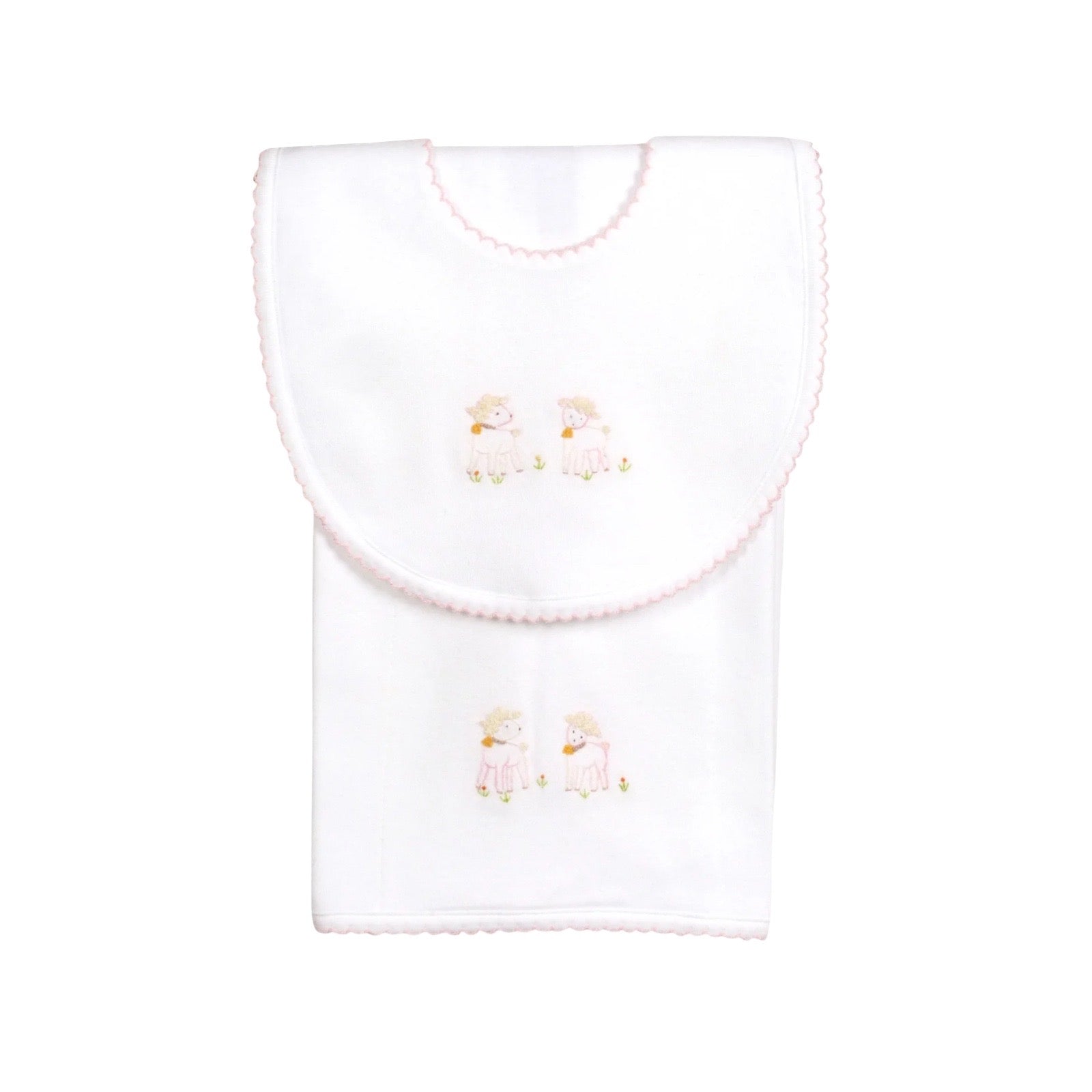 Lamb Embroidery Baby Bib and Burp Cloth