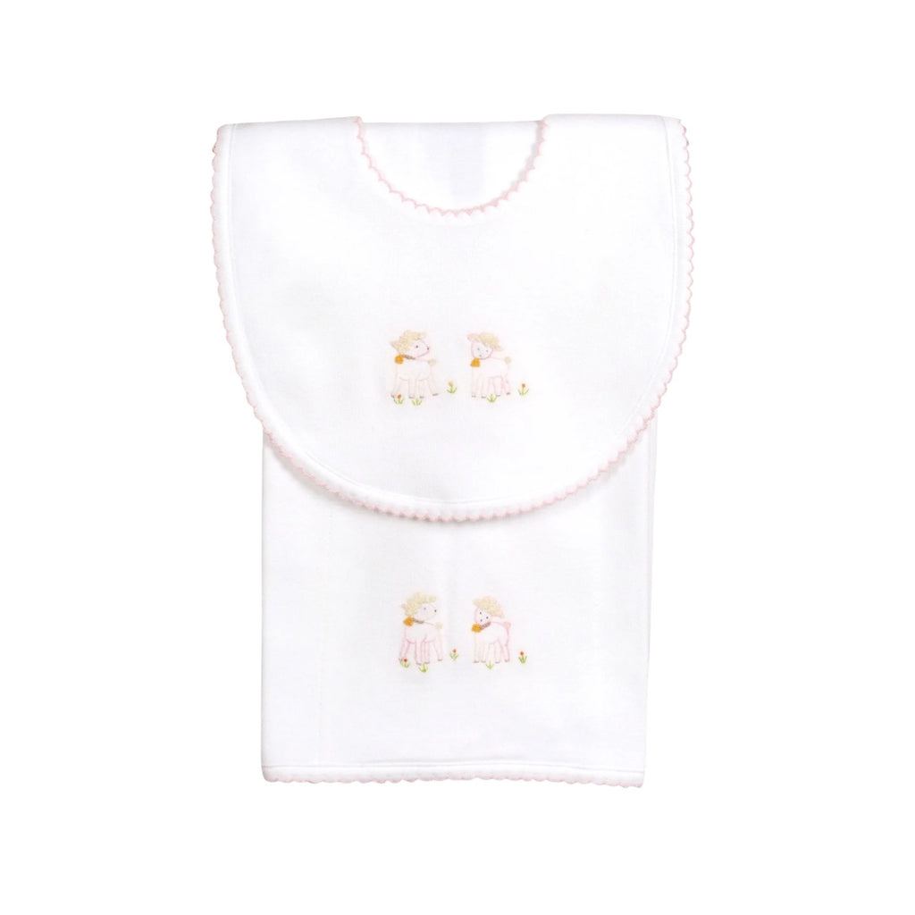 Lamb Embroidery Baby Bib and Burp Cloth
