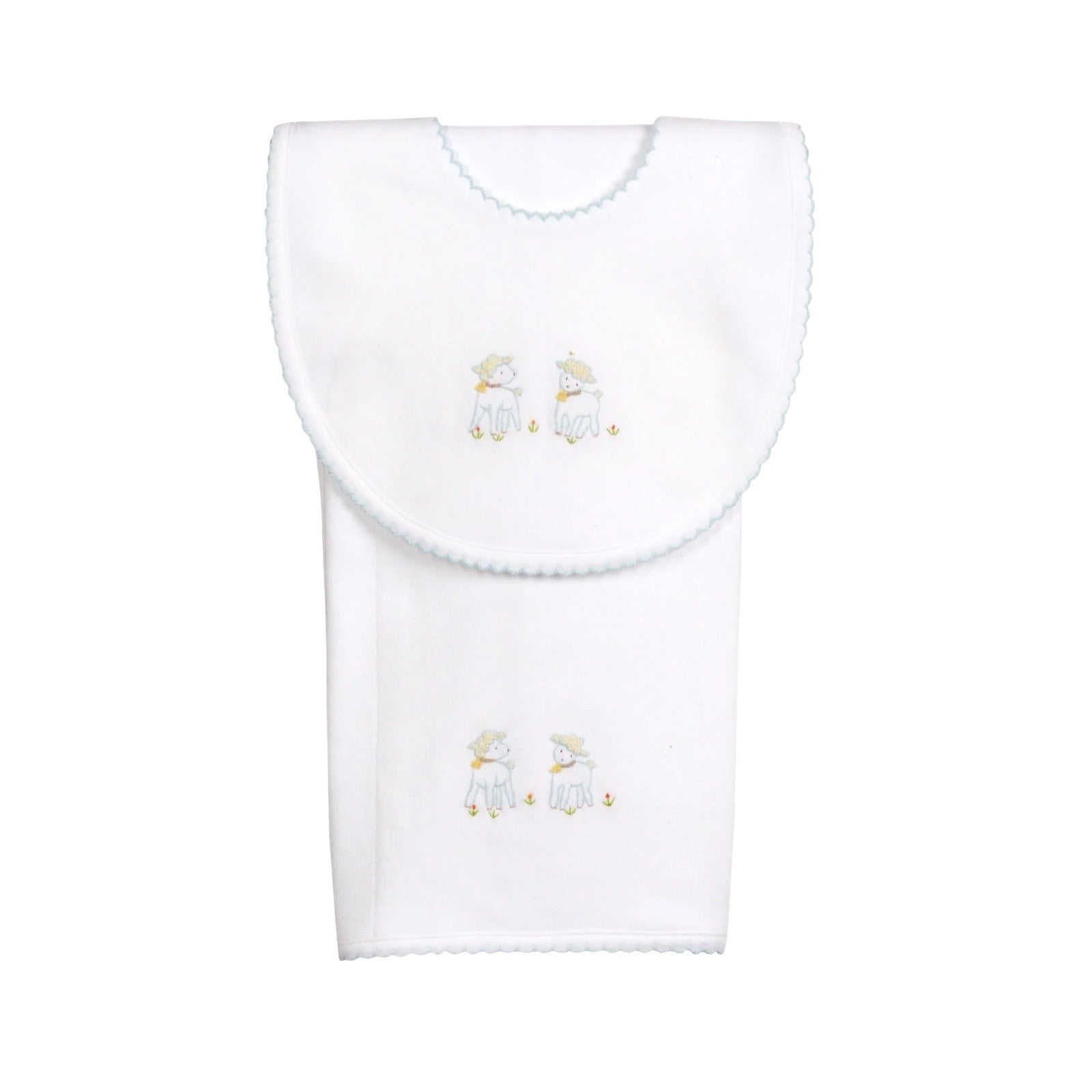 Lamb Embroidery Baby Bib and Burp Cloth