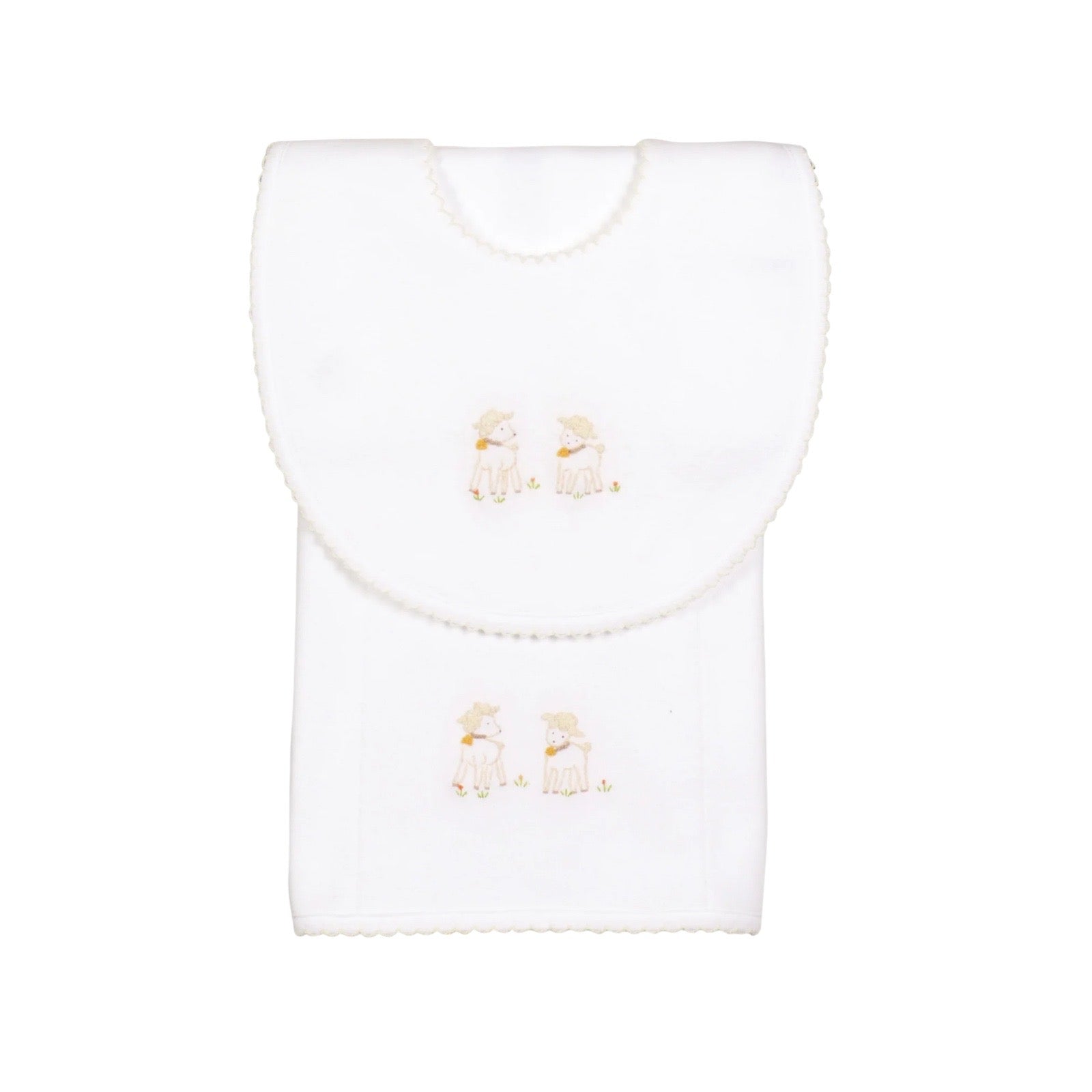 Lamb Embroidery Baby Bib and Burp Cloth