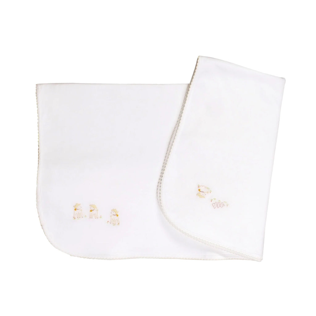 Lamb Embroidery Baby Blanket Cream