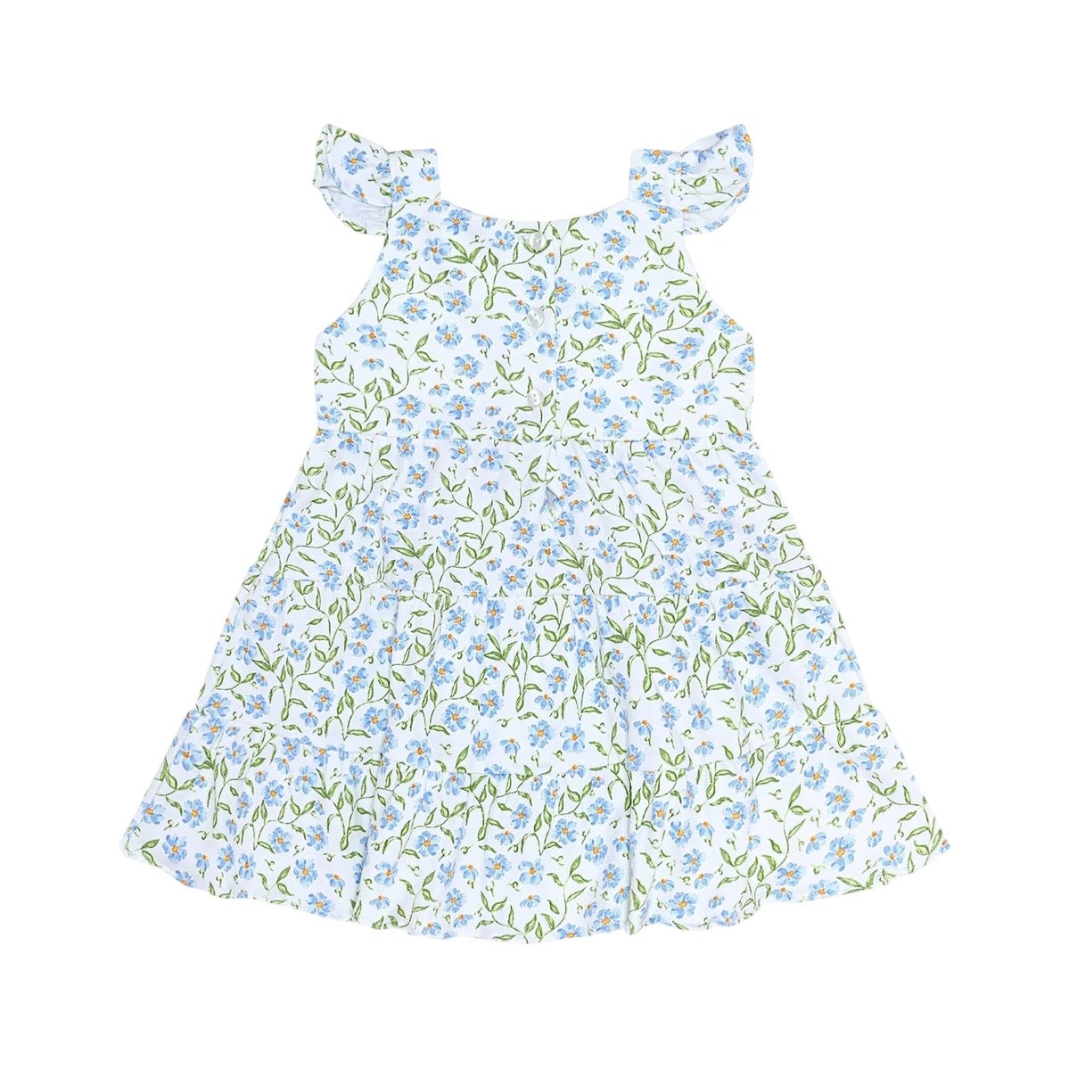 Blue Vines Print Ruffle Dress