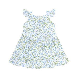 Blue Vines Print Ruffle Dress