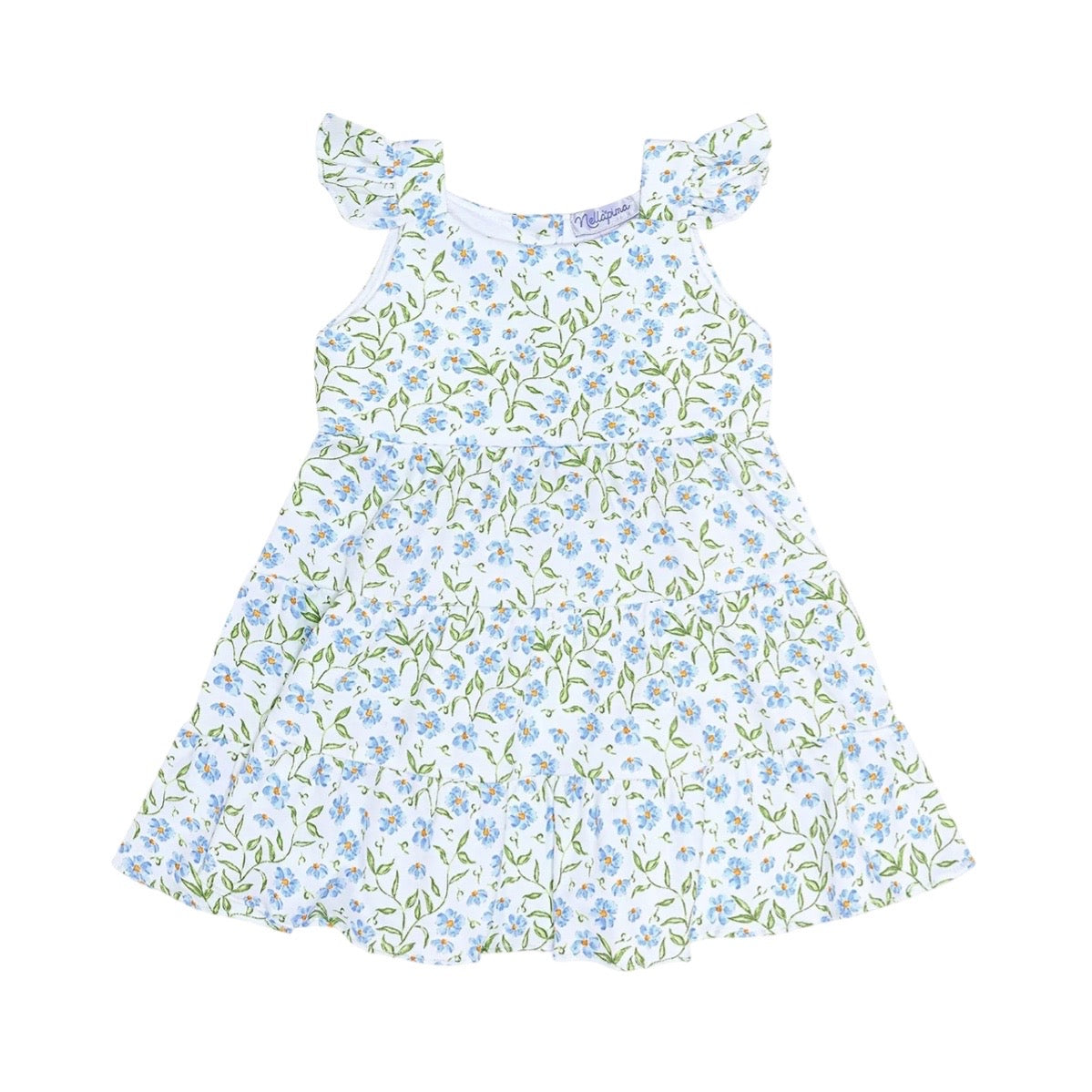 Blue Vines Print Ruffle Dress