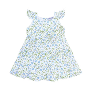 Blue Vines Print Ruffle Dress