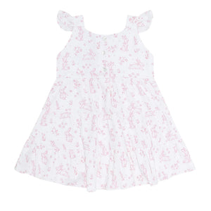 Pink Bunny Toile Ruffle Dress